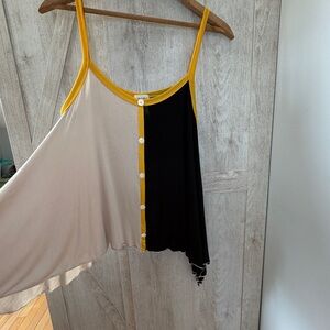 BiBi Colorblock Draped Tank Yellow Black Beige Asymmetrical Crop